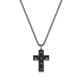 Black Ice Gunmetal Sterling Silver and Black Sapphire Cross Necklace - UP12