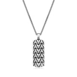Chevron Rhodium Plated Sterling Silver Tag Necklace - UP08