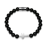 Strata Cross Matte Genuine Black Agate Beaded Bracelet - 7.25"