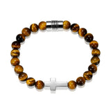 Strata Cross Genuine Tiger Eye Beaded Bracelet - 7.25"