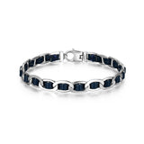 Italian Chain Rhodium Plated Mariner Chain Bracelet with Blue Flat Leather - 7.75" - UB0007S