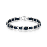 Italian Chain Rhodium Plated Mariner Chain Bracelet with Blue Flat Leather - 8.5" - UB0007M