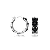 Chevron Rhodium and Gunmetal Sterling Silver and Black Sapphire Hoop Earrings - UE06