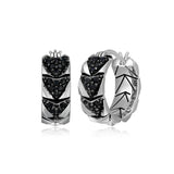 Chevron Rhodium and Gunmetal Sterling Silver and Black Sapphire Hoop Earrings - UE06
