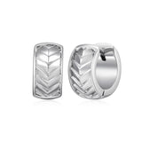 Chevron Rhodium Finish Sterling Silver Huggie Earrings - UE0009