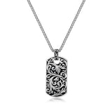Chisel Filigree Dog Tag Necklace in Rhodium Finish Sterling Silver - UP03