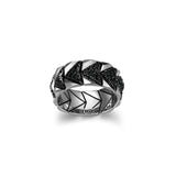 Chevron Rhodium and Gunmetal Sterling Silver and Black Sapphire Band Ring - UR06