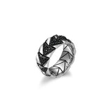 Chevron Rhodium and Gunmetal Sterling Silver and Black Sapphire Band Ring - UR06