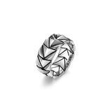 Chevron Rhodium Plated Sterling Silver Band Ring - UR08