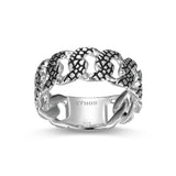 Reptile Design Cuban Link Band Ring in Rhodium-Plated Sterling Silver