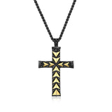 Chevron Gunmetal and Gold Plated Sterling Silver Cross Necklace - UP05