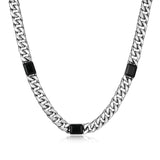 Links Genuine Black Sapphire Cuban Chain Station Necklace in Oxidized Rhodium-Plated Sterling Silver