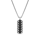 Chevron Rhodium and Gunmetal Sterling Silver and Black Sapphire Tag Necklace - UP07