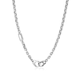 Italian Chain Rhodium Plated Cable Chain Necklace with Handcuff Clasp - 18" - UN41