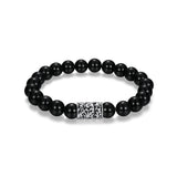 Chisel Rhodium Plated Sterling Silver and Black Agate Bracelet - UB04B