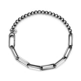 Italian Chain Brushed Gunmetal Half Paper Clip/Half Bead Bracelet - 8.5" - UB25