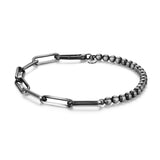 Italian Chain Brushed Gunmetal Half Paper Clip/Half Bead Bracelet - 8.5" - UB25