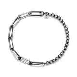 Italian Chain Brushed Gunmetal Half Paper Clip/Half Bead Bracelet - 8.5" - UB25