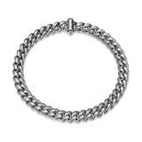 Italian Chain Rhodium Plated Oval Curb Bracelet with Push Lock - 8.5" - UB32