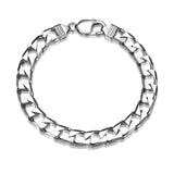 Italian Chain Rhodium Plated Square Curb Bracelet - 8.5" - UB34