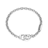 Italian Chain Rhodium Plated Cable Bracelet with Handcuff Clasp - 8.5" - UB41