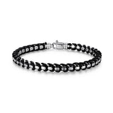 Italian Chain Rhodium Plated Round Box Chain with Black Leather Bracelet - 8.5" - UB0005M