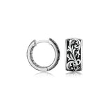 Chisel Rhodium Plated Sterling Silver Filigree Huggie Earrings - UE03