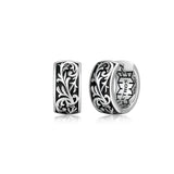 Chisel Rhodium Plated Sterling Silver Filigree Huggie Earrings - UE03